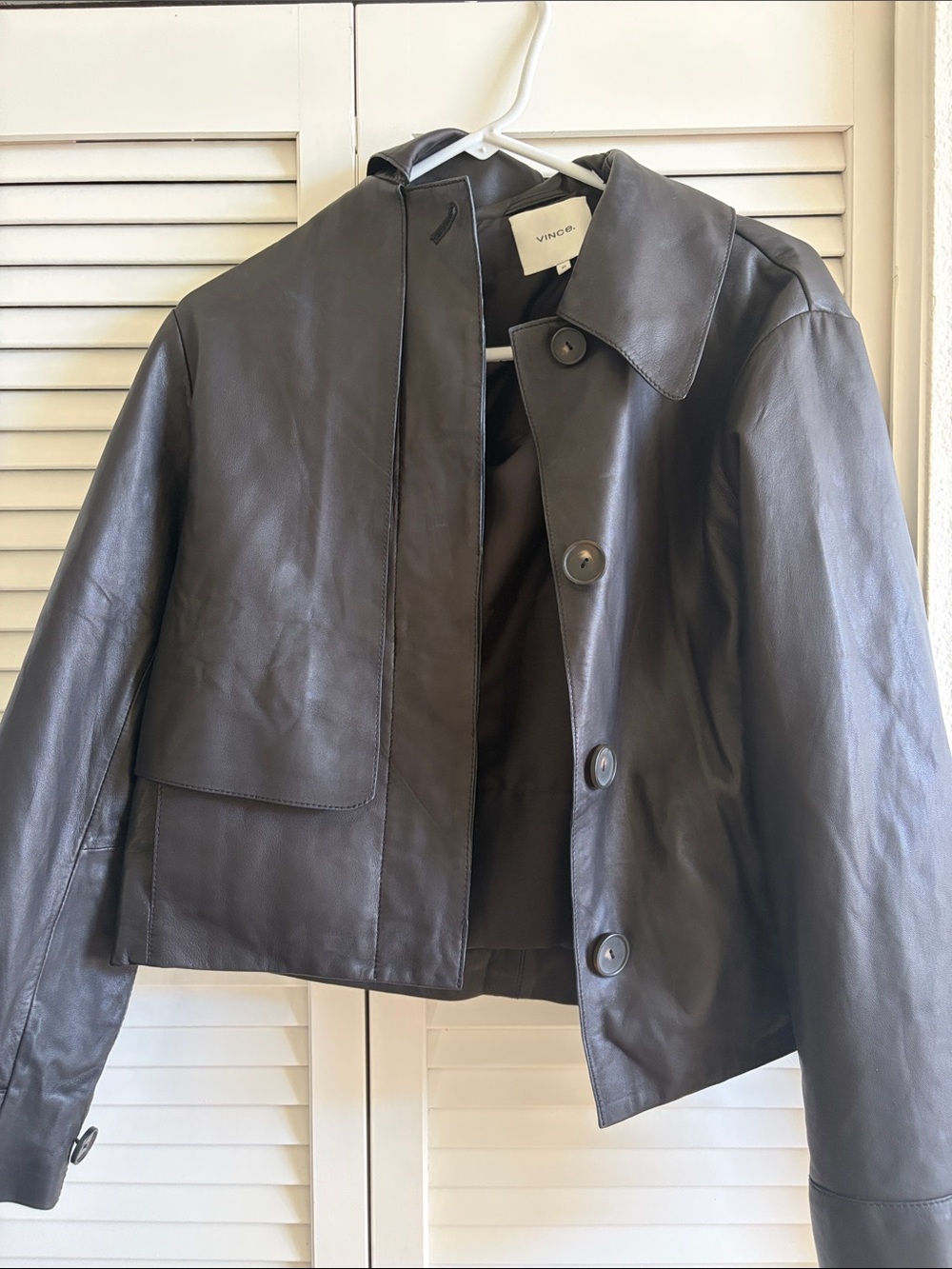 Vince Black Leather Button-Front Jacket